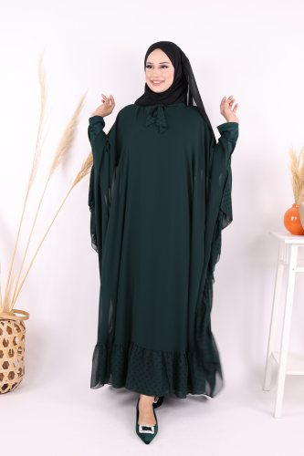 Benekli Yaka Detay Şifon Pelerinli Elbise Takım 3643 Zümrüt - 6