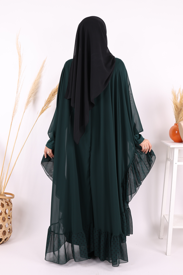 Benekli Yaka Detay Şifon Pelerinli Elbise Takım 3643 Zümrüt - 8