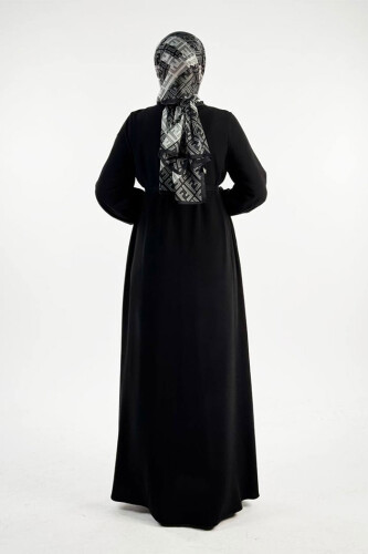 Birit Detaylı Düğmeli Ferace 6043 Siyah - Bym Fashion (1)