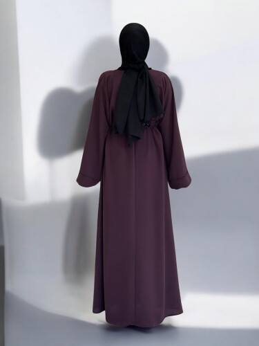Boncuk İşlemeli Tam Boy Ferace 7894 Bordo - Bym Fashion (1)