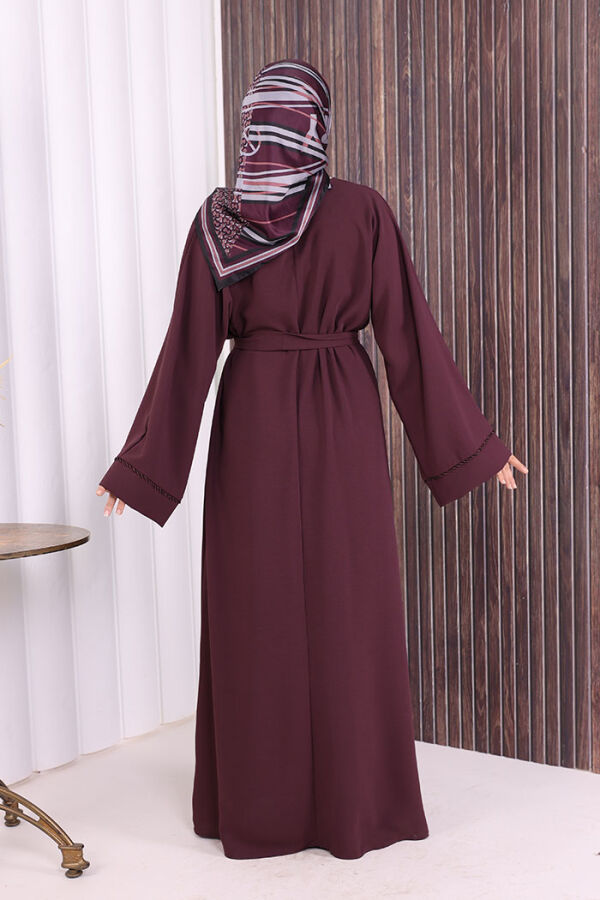 Boncuk İşlemeli Tam Boy Ferace 7894 Bordo - 7