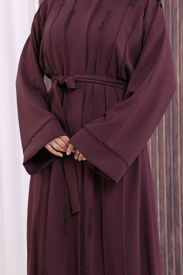 Boncuk İşlemeli Tam Boy Ferace 7894 Bordo - 9