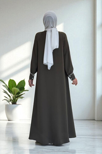 Boydan Düğmeli Ferace Elbise 3975 Haki - Bym Fashion (1)