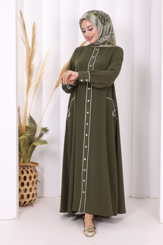 Boydan Düğmeli Ferace Elbise 3975 Haki - Bym Fashion (1)