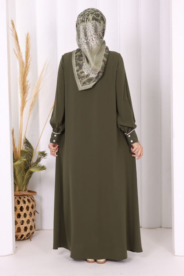 Boydan Düğmeli Ferace Elbise 3975 Haki - 8