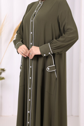 Boydan Düğmeli Ferace Elbise 3975 Haki - 10