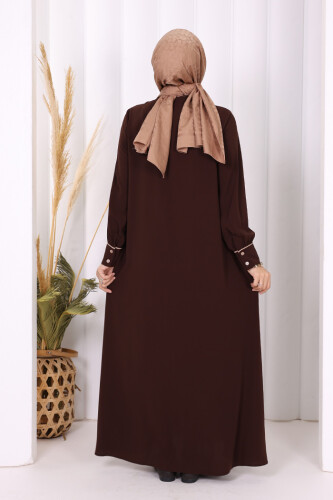 Boydan Düğmeli Ferace Elbise 3975 Kahverengi - 8