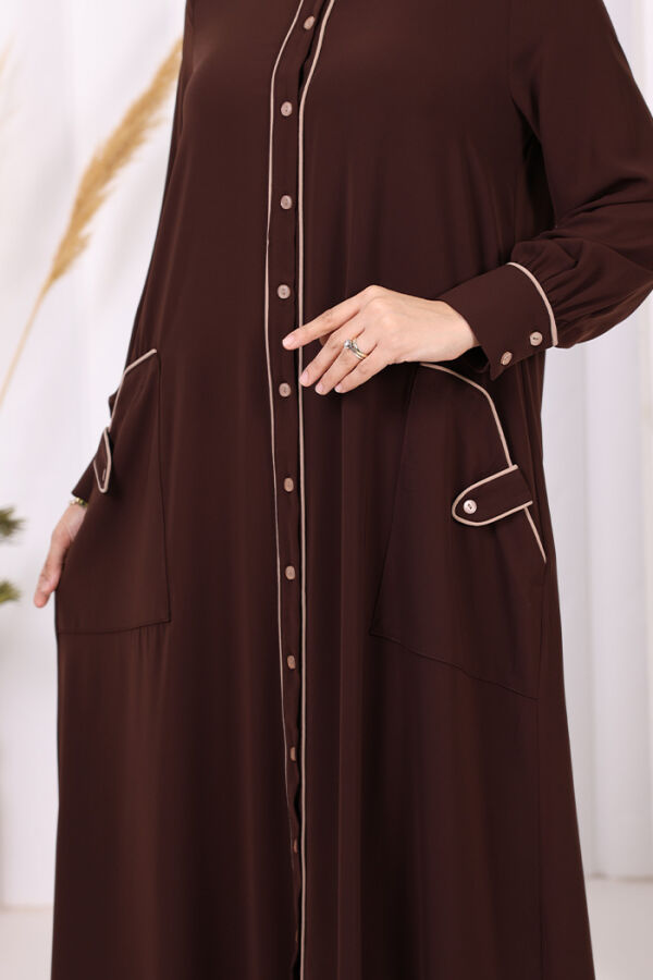 Boydan Düğmeli Ferace Elbise 3975 Kahverengi - 10