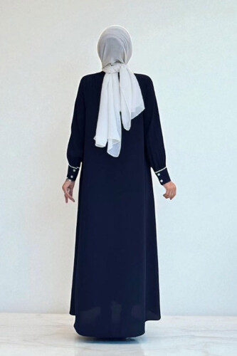 Boydan Düğmeli Ferace Elbise 3975 Lacivert - Bym Fashion (1)