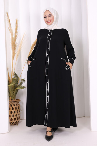 Boydan Düğmeli Ferace Elbise 3975 Siyah - Bym Fashion