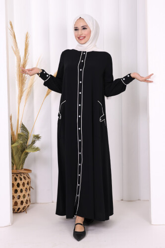 Boydan Düğmeli Ferace Elbise 3975 Siyah - Bym Fashion (1)