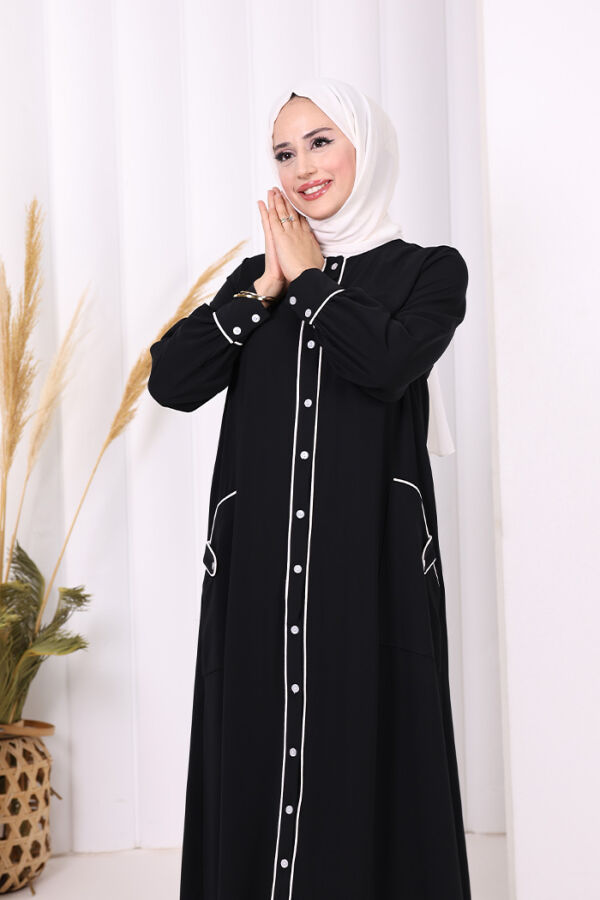 Boydan Düğmeli Ferace Elbise 3975 Siyah - 5