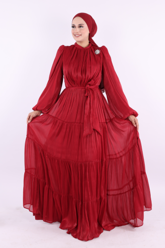 Broş Detaylı Valentino Abiye 7141 Bordo - Bym Fashion (1)