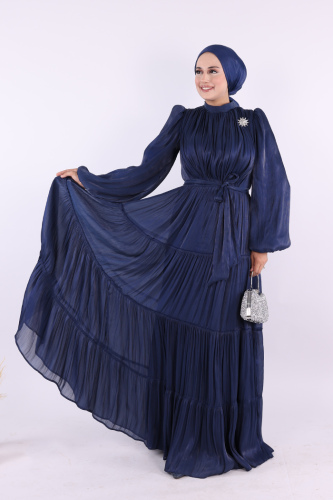 Broş Detaylı Valentino Abiye 7141 Lacivert - Bym Fashion