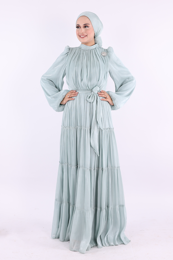 Broş Detaylı Valentino Abiye 7141 Mint - 1