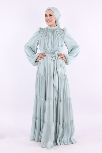 Broş Detaylı Valentino Abiye 7141 Mint - Bym Fashion