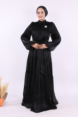 Broş Detaylı Valentino Abiye 7141 Siyah - Bym Fashion (1)