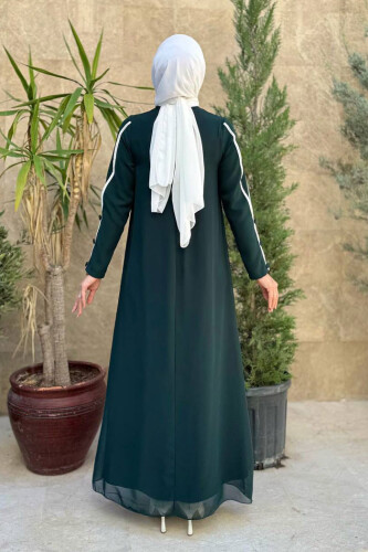 Büyük Beden Düğme Detaylı Elbise 3919-1 Zümrüt - Bym Fashion (1)