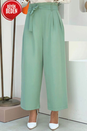 Large Size Zippered Waist Tied Trousers 0174-1 Mint - Bym Fashion