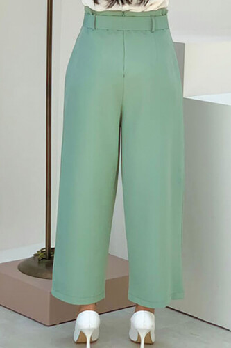 Large Size Zippered Waist Tied Trousers 0174-1 Mint - Bym Fashion (1)