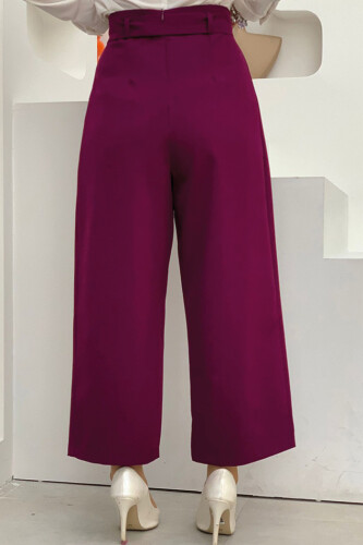Large Size Zippered Waist Tied Trousers 0174-1 Purple - Bym Fashion (1)