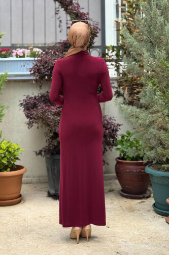 Büzgü Detaylı Sandy Elbise 3970 Bordo - 2