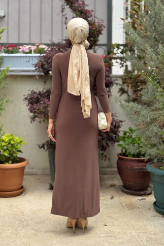 Büzgü Detaylı Sandy Elbise 3970 Kahverengi - Bym Fashion (1)