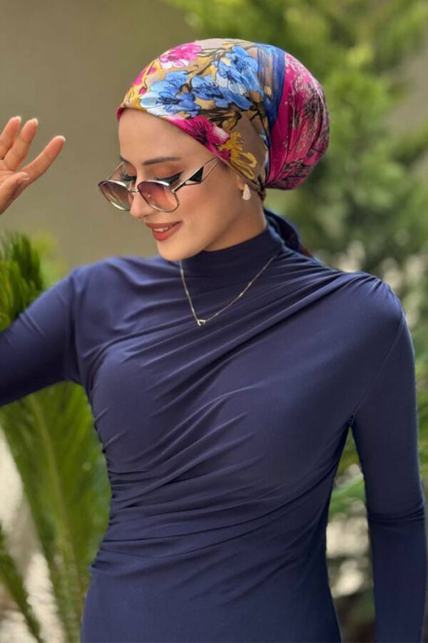 Büzgü Detaylı Sandy Elbise 3970 Lacivert - 4