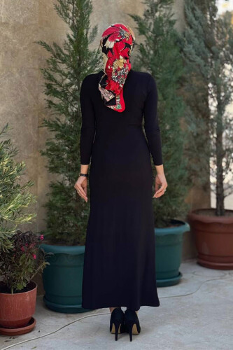 Büzgü Detaylı Sandy Elbise 3970 Siyah - Bym Fashion (1)