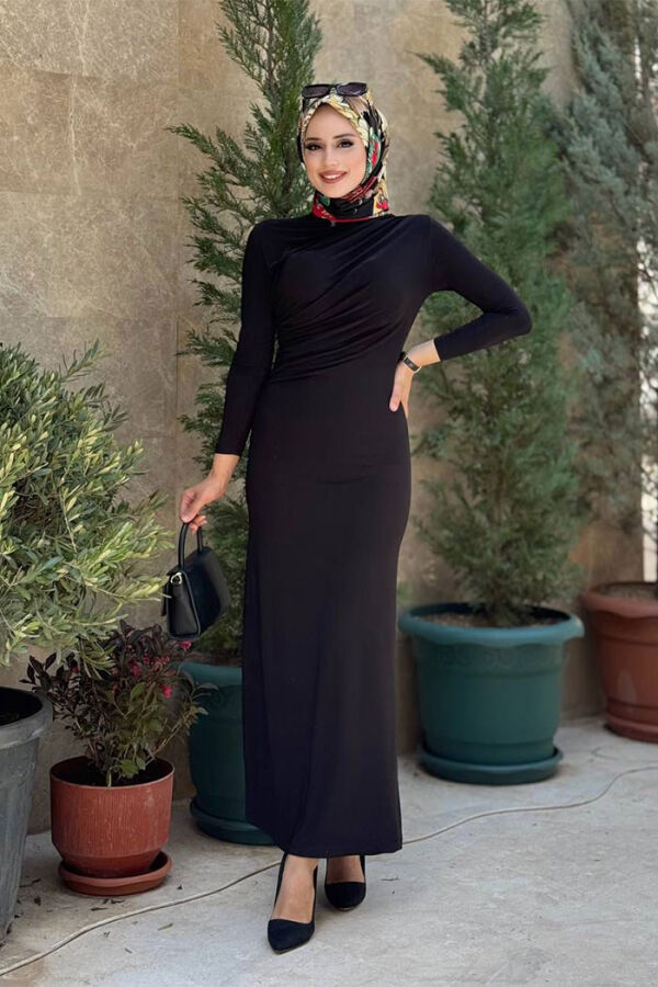 Büzgü Detaylı Sandy Elbise 3970 Siyah - 1