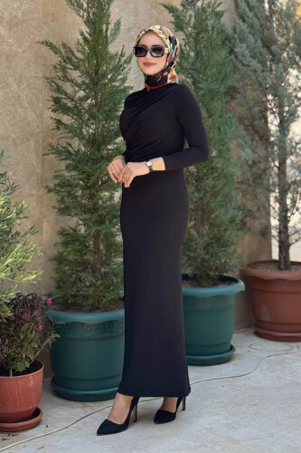 Büzgü Detaylı Sandy Elbise 3970 Siyah - 3