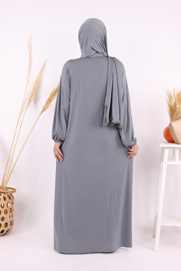 Dantel Detay Şallı Namaz Feracesi 6010 Gri - 7