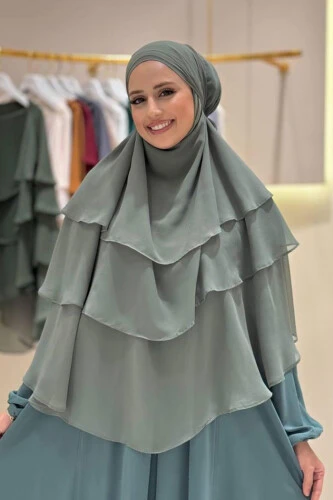 Peçeli 3 Katlı Şifon Sufle Şal 6012 Mint - 9