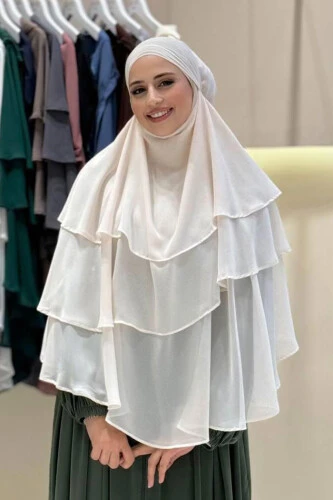Peçeli 3 Katlı Şifon Sufle Şal 6012 Taş - 5