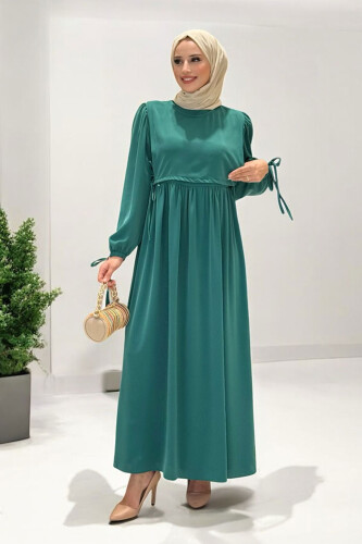 Çift Katlı Bağlama Detay Elbise 6003 Zümrüt - Bym Fashion