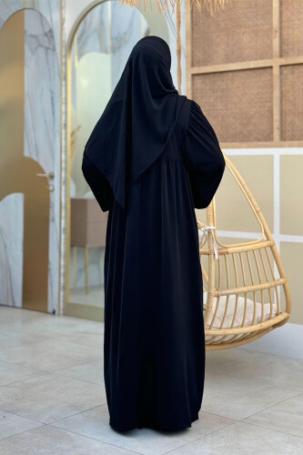 Kol Büzgü Detay Fermuarlı Salaş Ferace 6006 Siyah - Bym Fashion (1)