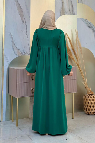 Kol Büzgü Detay Fermuarlı Salaş Ferace 6006 Zümrüt - Bym Fashion (1)