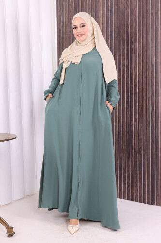 Fermuarlı Kol Manşetleri Büzgülü Mevlana Ferace 6007 Mint - 5