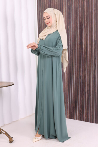 Fermuarlı Kol Manşetleri Büzgülü Mevlana Ferace 6007 Mint - 7