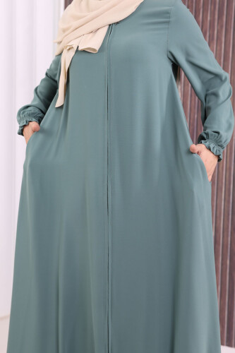 Fermuarlı Kol Manşetleri Büzgülü Mevlana Ferace 6007 Mint - 10
