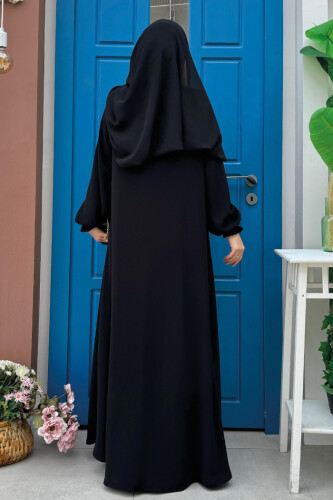 Fermuarlı Kol Manşetleri Büzgülü Mevlana Ferace 6007 Siyah - Bym Fashion (1)