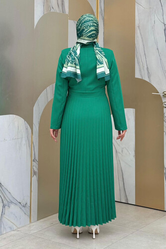 Jacket Look Skirt Pleated Dress 3700 Emerald - Bym Fashion (1)