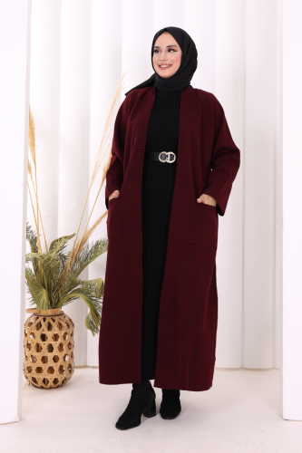 Cep Detaylı Triko Hırka 18313 Mürdüm - Bym Fashion