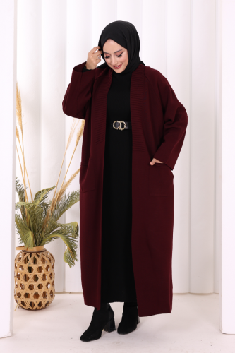 Cep Detaylı Triko Hırka 18313 Mürdüm - Bym Fashion (1)