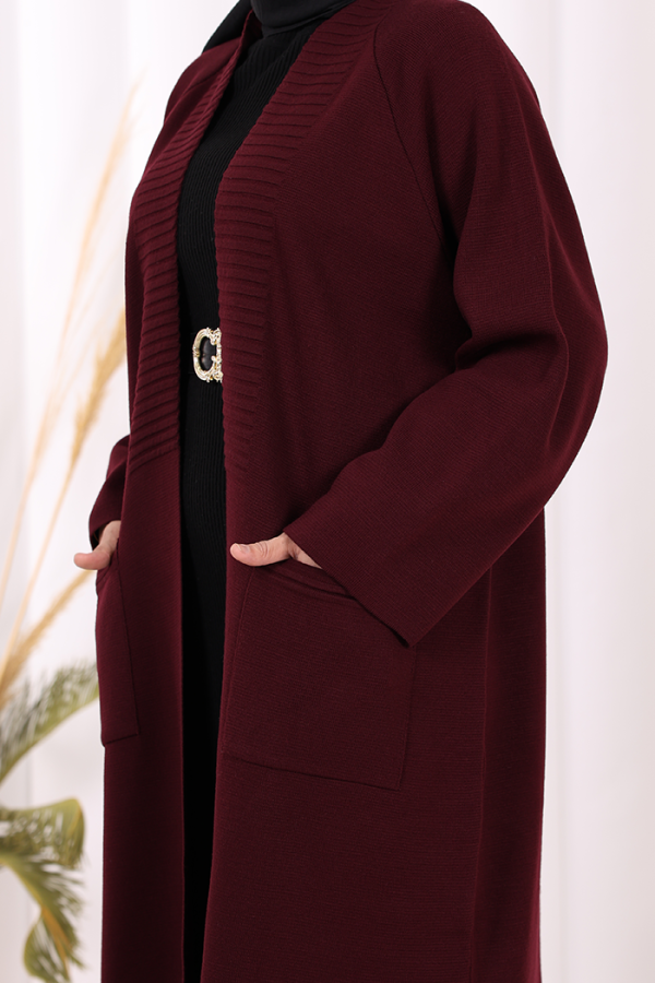 Cep Detaylı Triko Hırka 18313 Mürdüm - 7