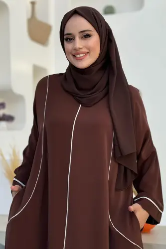 Cepli Şerit Detaylı Elbise 6018 Kahverengi - 4