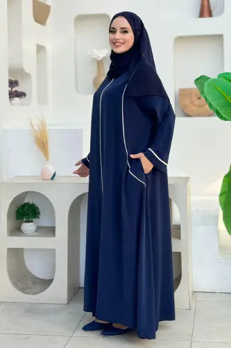 Cepli Şerit Detaylı Elbise 6018 Lacivert - Bym Fashion (1)