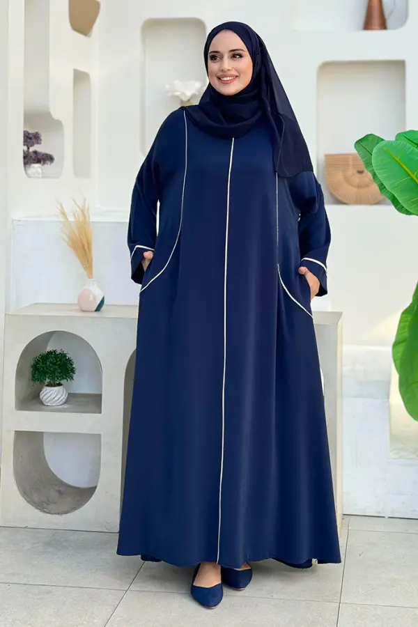 Cepli Şerit Detaylı Elbise 6018 Lacivert - 1