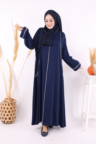 Cepli Şerit Detaylı Elbise 6018 Lacivert - 6