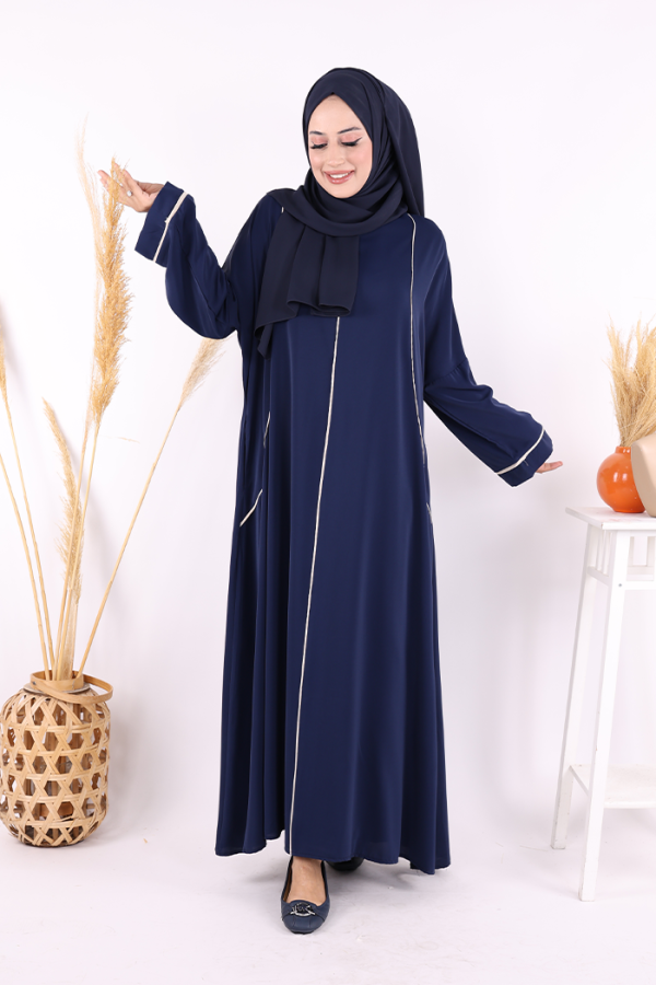 Cepli Şerit Detaylı Elbise 6018 Lacivert - 6